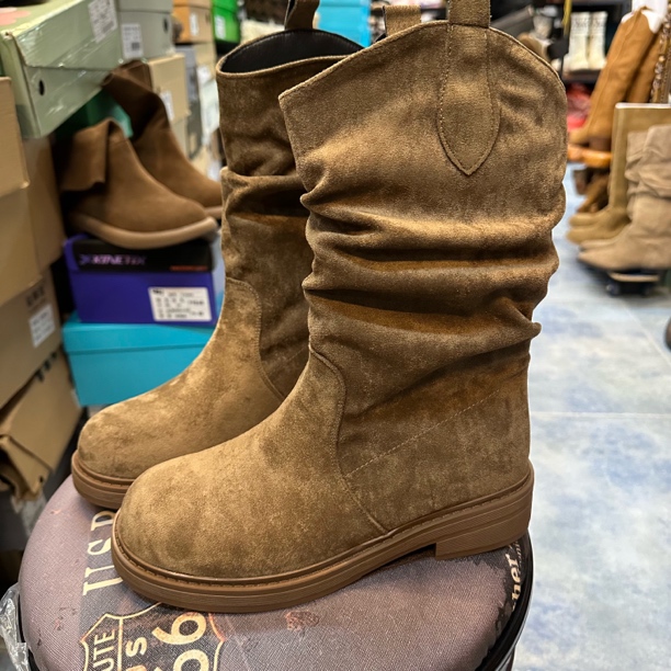 福利款二棉短靴卡其圆头堆堆靴百搭款个性秋冬微瑕