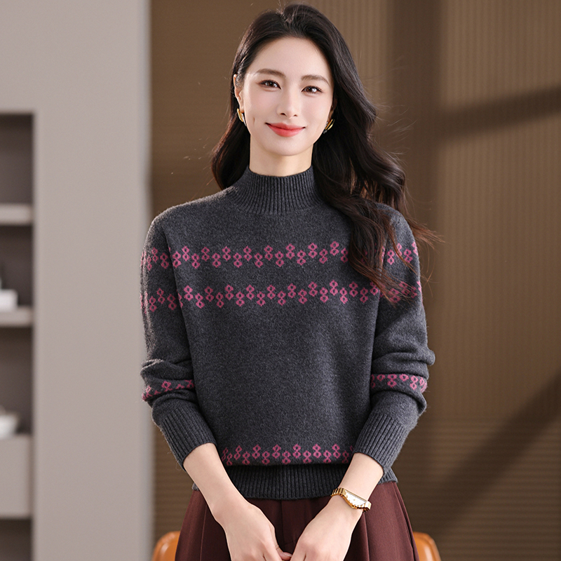 羊毛衫冬季女厚款保暖半高领打底宽松显瘦百搭气质时尚内搭针织衫