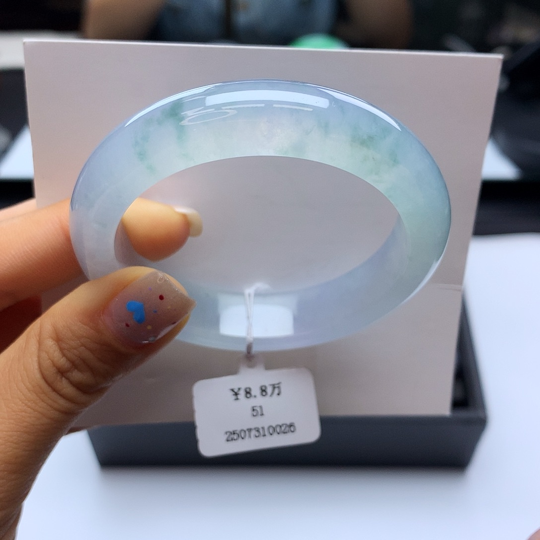 翡翠手镯未镶嵌52冰飘花正圈