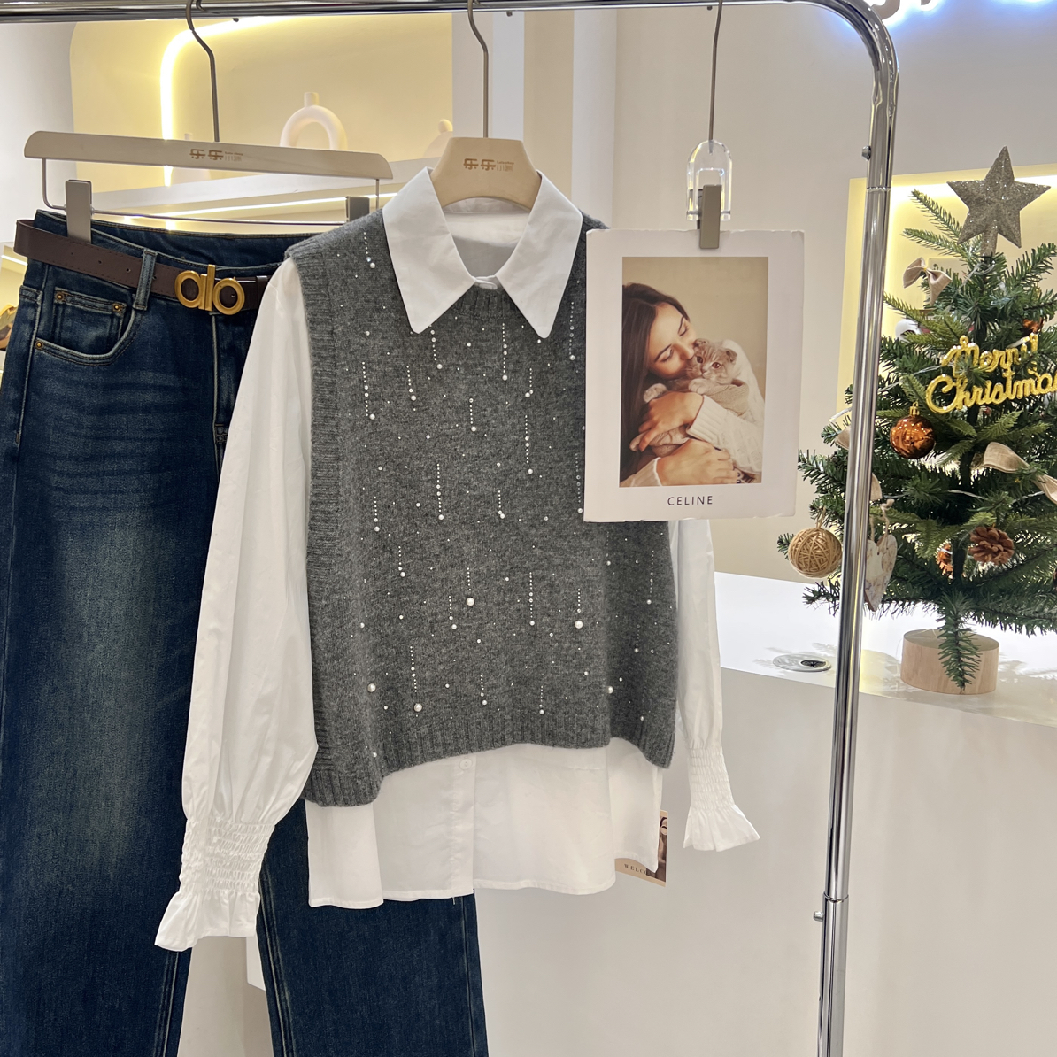 乐乐小铺-烫钻马甲两件套