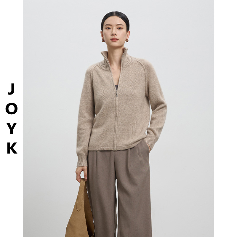 JOYK拉链立领100%山羊绒外套 纯山羊绒气质百搭羊绒衫 25013