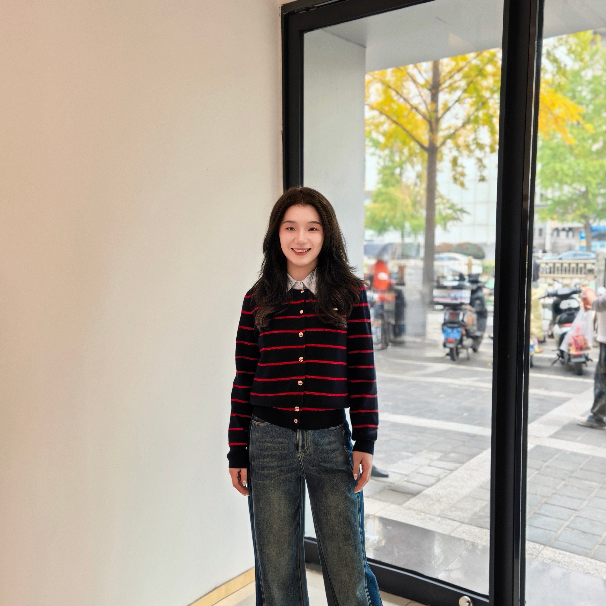 <新款上新>红蓝拼色百搭显瘦条纹毛衫