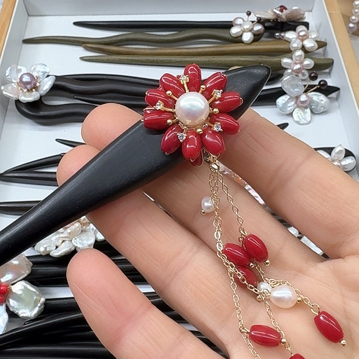 淡水珍珠发饰银S925镶嵌