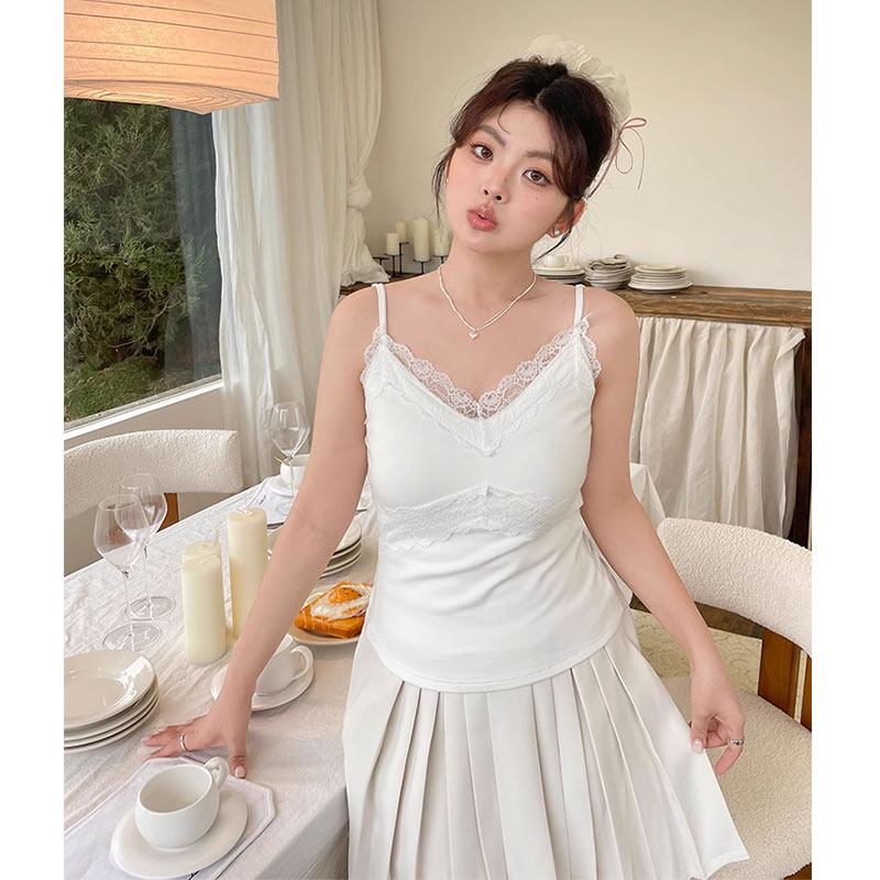 新款韩系chic别致穿搭独特漂亮内搭吊带背心大码胖mm显瘦蕾丝上衣