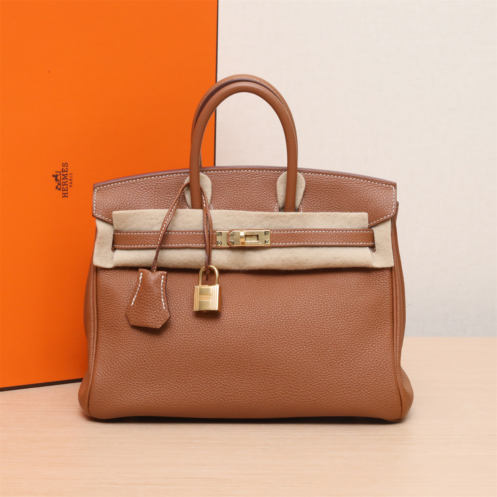 99新 Hermes/爱马仕 -100活动攀攀Birkin 25金棕色 TM皮 A刻 金扣