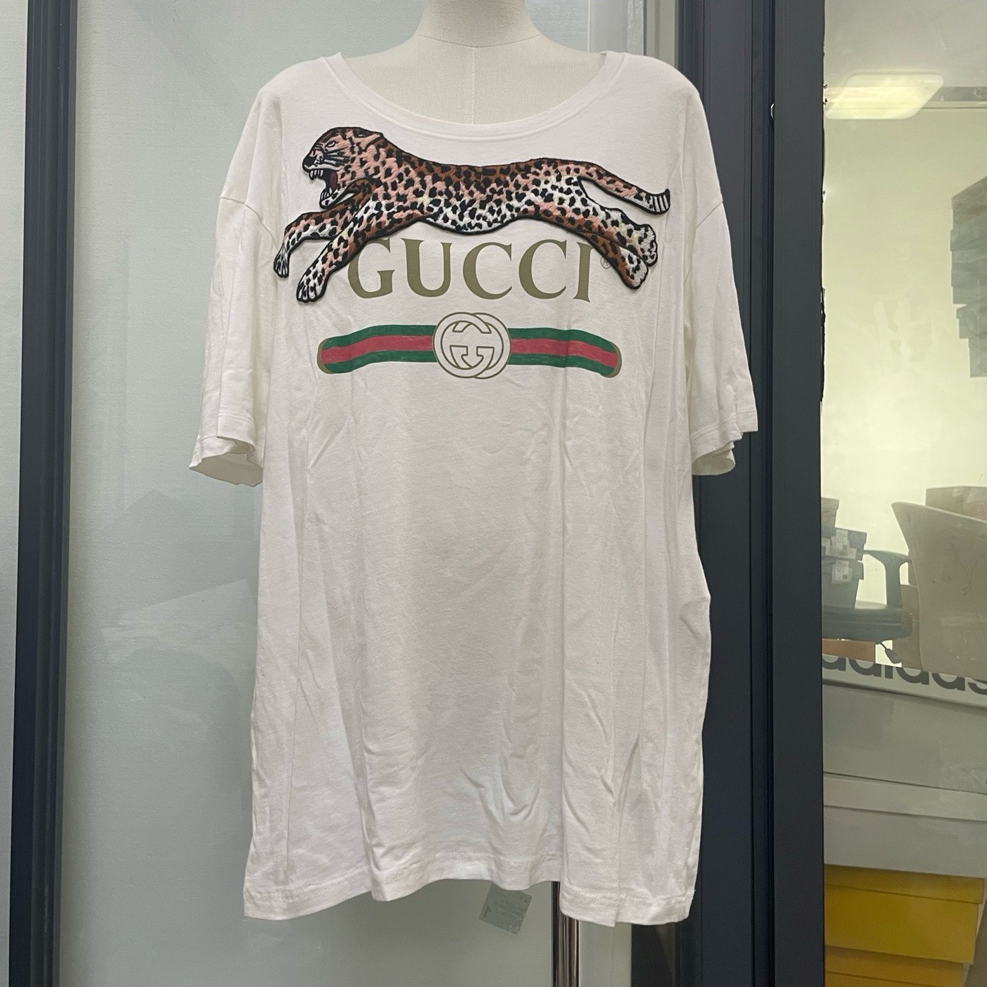 95新 GUCCI/古驰 Logo豹印花全棉短袖T恤  L码/8581