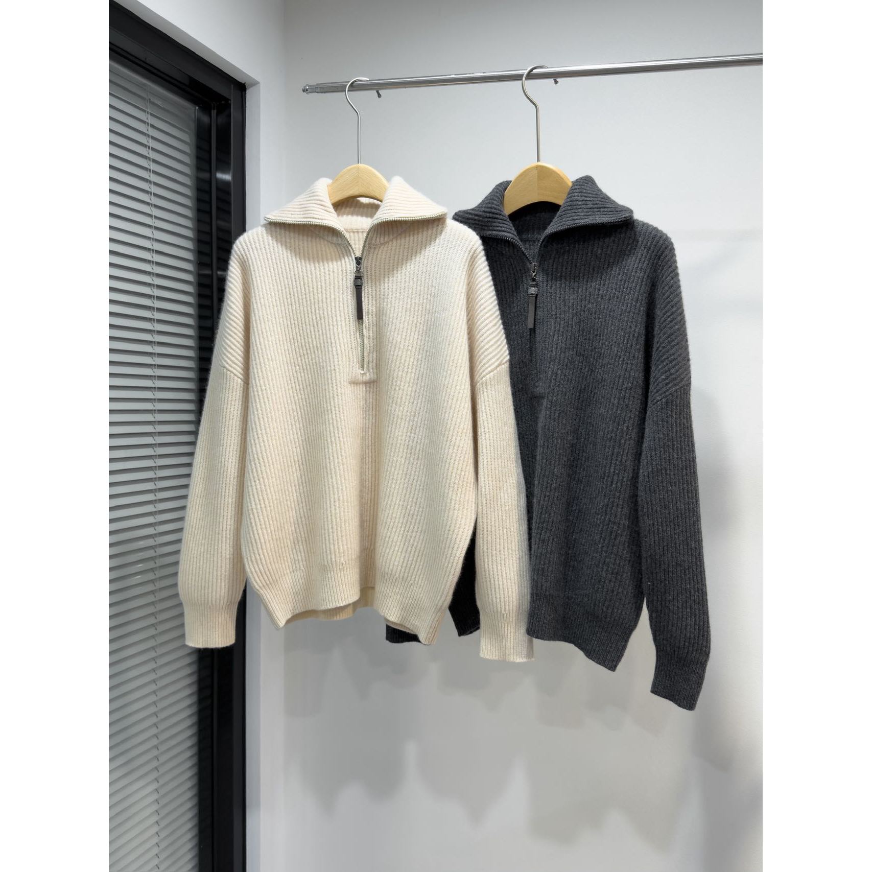 欧美B-C家女士百搭显瘦舒适保暖高领拉链套头毛衣YS-250226