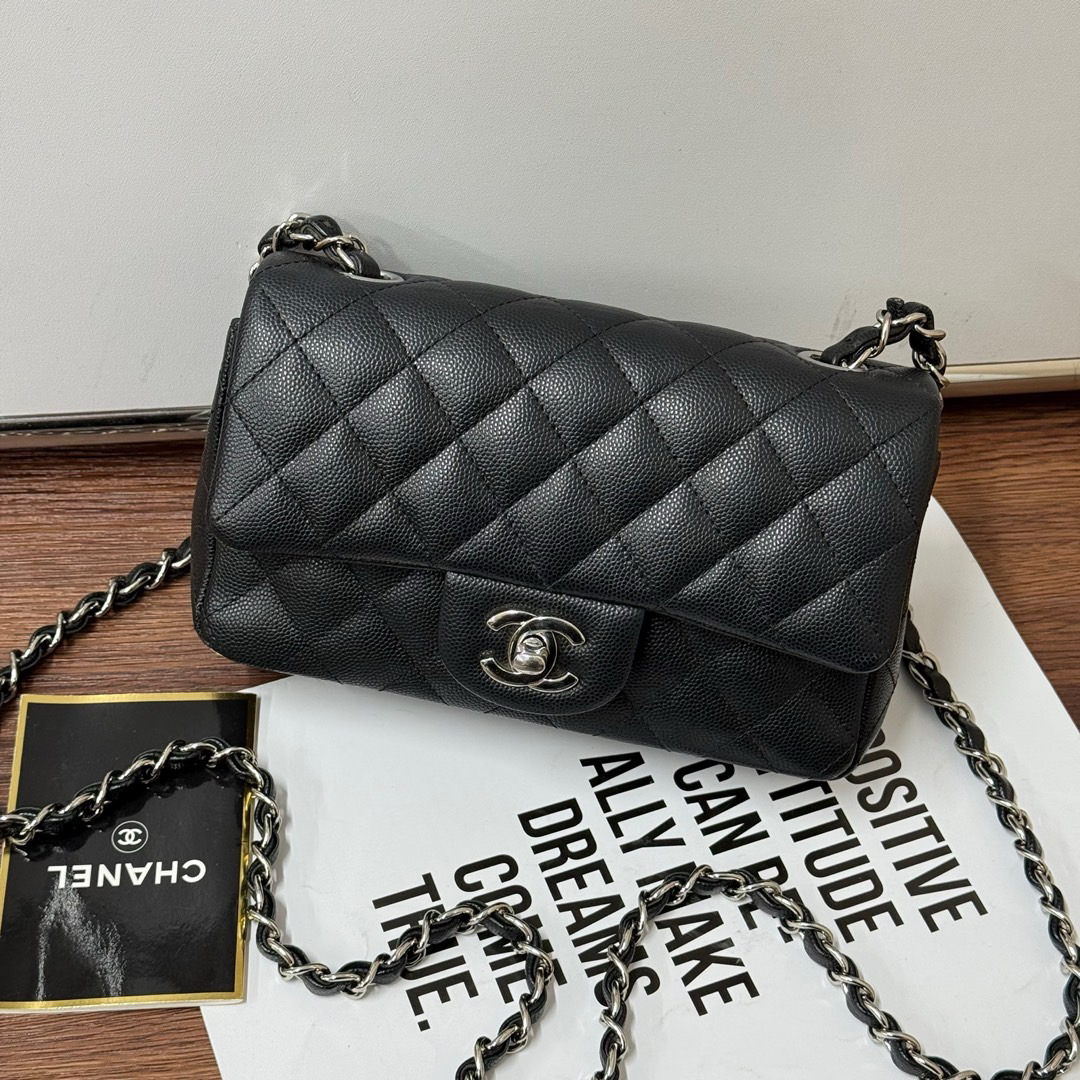 95新 Chanel/香奈儿 Chanel 黑银 荔枝牛 经典cf大mini/618545830