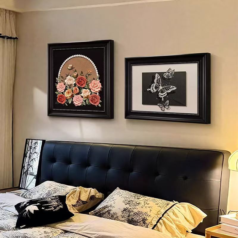 玫瑰古风装饰画蝴蝶法式复古客厅挂画奶油沙发壁画ED08-4040-4030