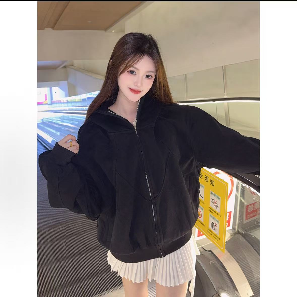 【LG04~加绒卫衣开衫】美式加绒加厚cleanfit短款连帽卫衣外套