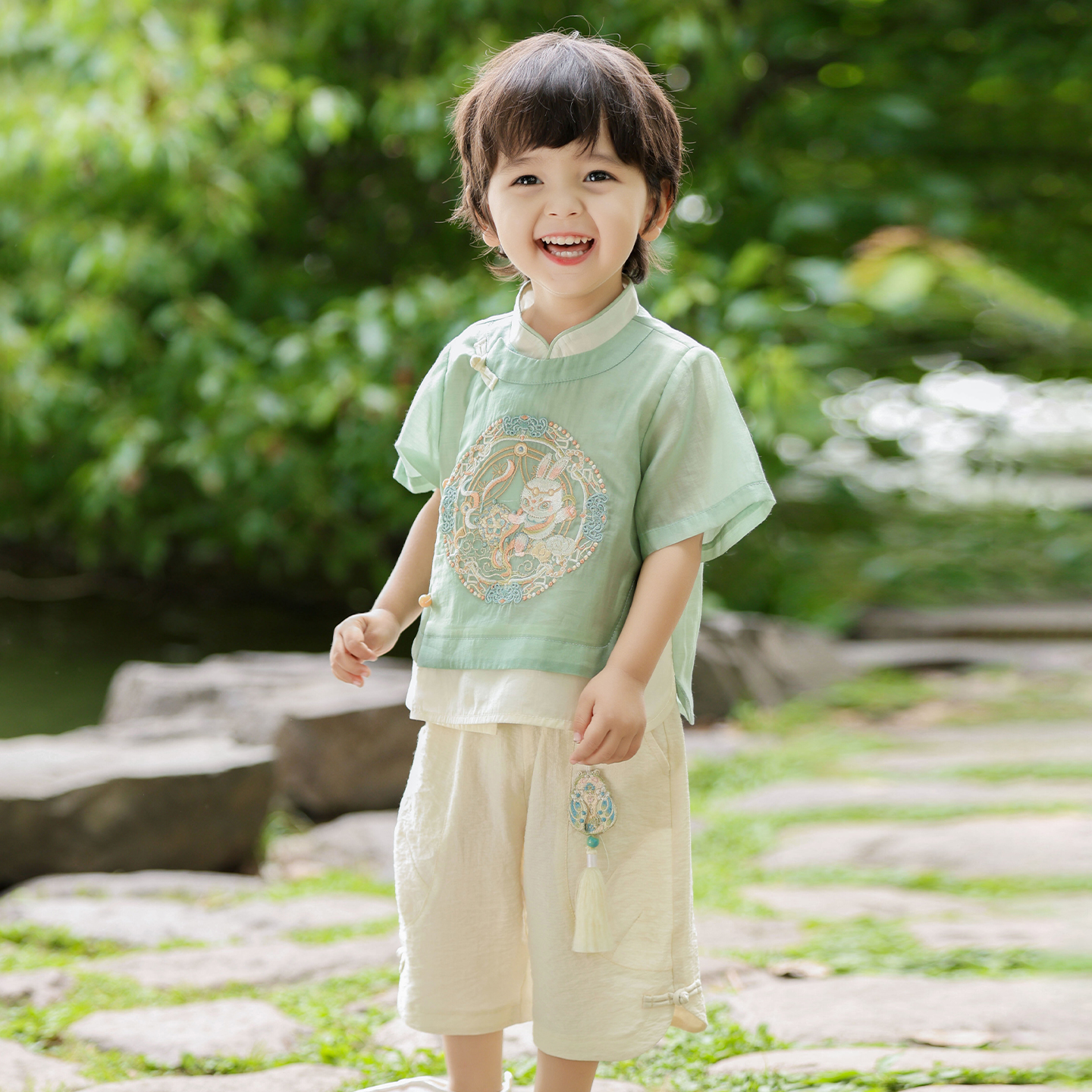 2025新款男童夏季汉服套装端午高端刺绣国风新中式古风表演服唐装
