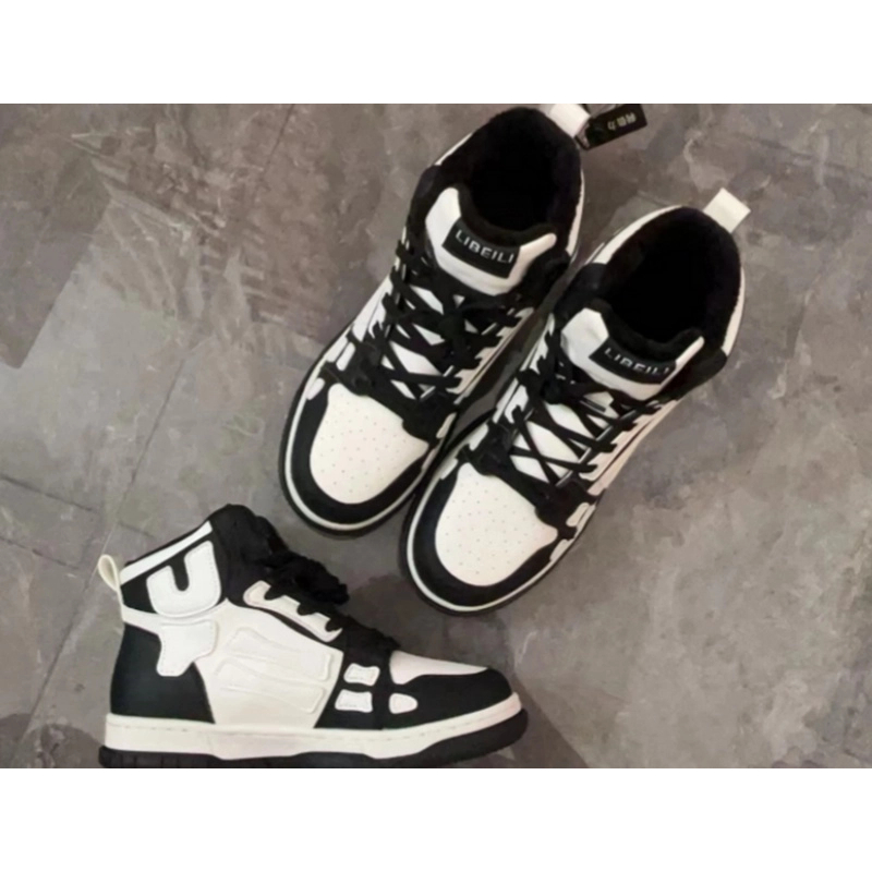 2025新款潮牌骨头鞋男女情侣款黑白高帮板鞋百搭运动休闲鞋7723