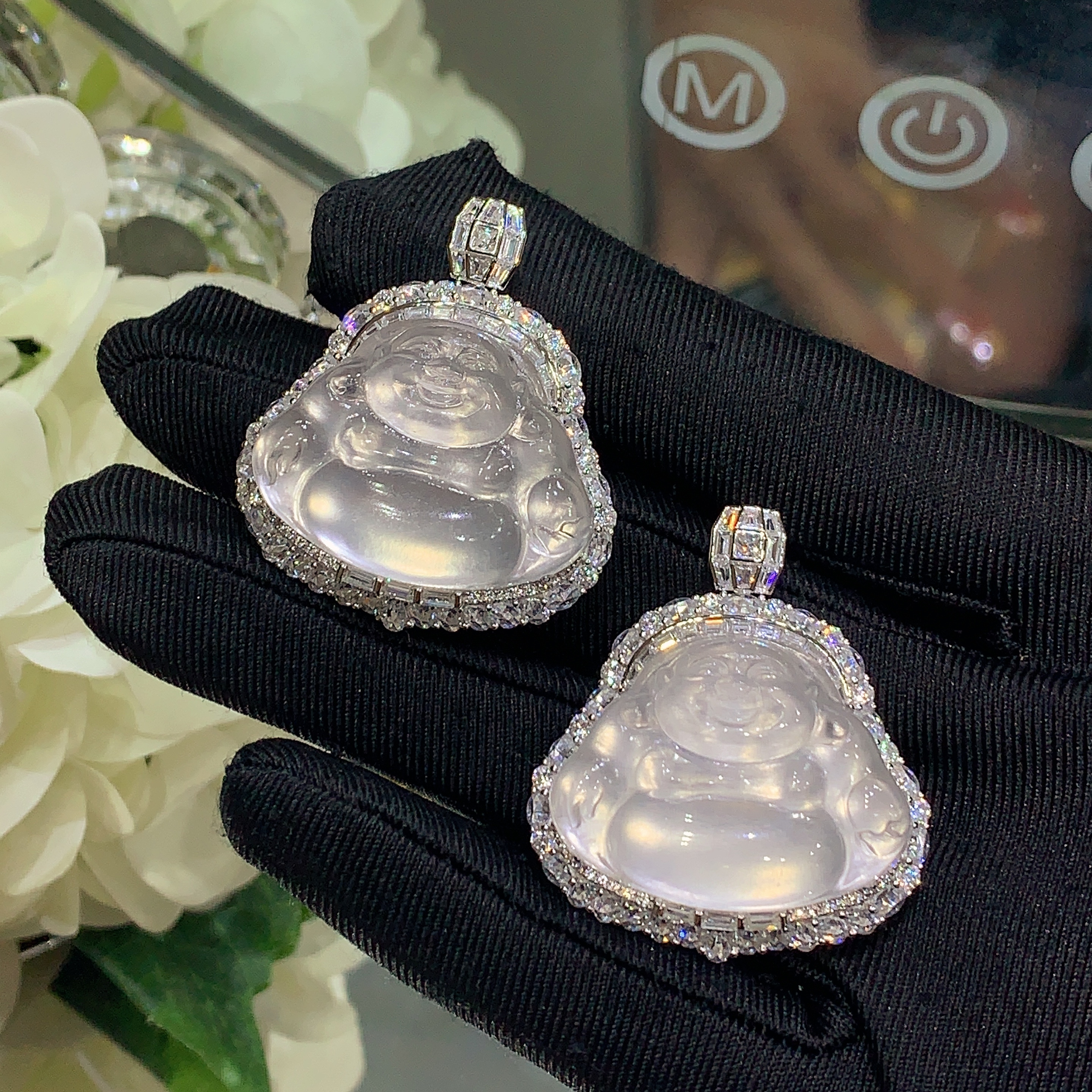 天然石英质玉舒佛吊坠S925银开盖款镶嵌新款弥勒佛公时尚轻奢挂件