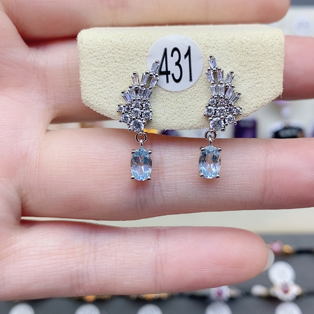 海蓝宝石银S925镶嵌耳饰