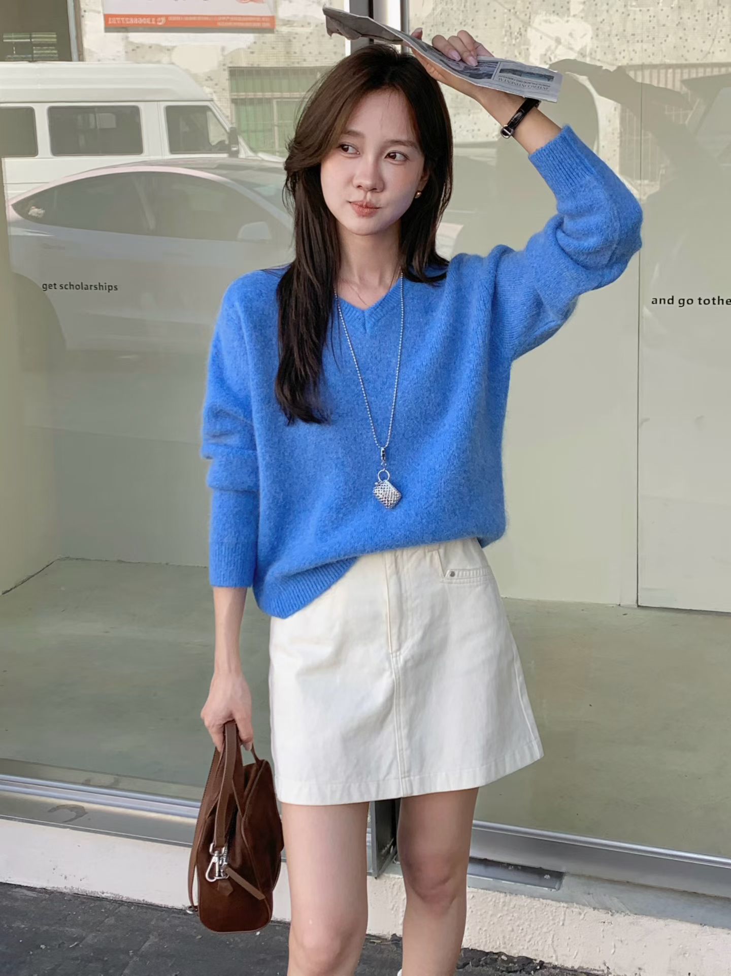 高级感慵懒风软糯v领针织衫女小个子穿搭宽松套头打底衫毛衣G9-60