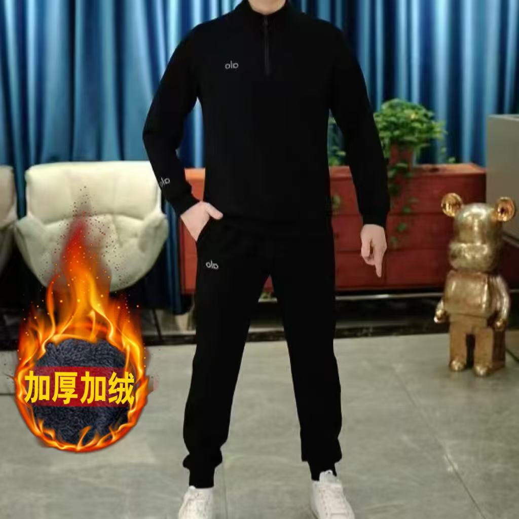加绒【两件套】2025秋冬男长袖翻领时尚潮流休闲百搭款套头卫衣套装