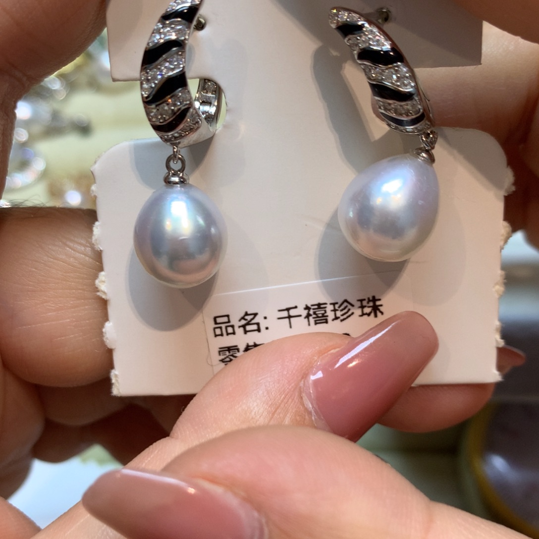 海水珍珠耳饰银S925镶嵌