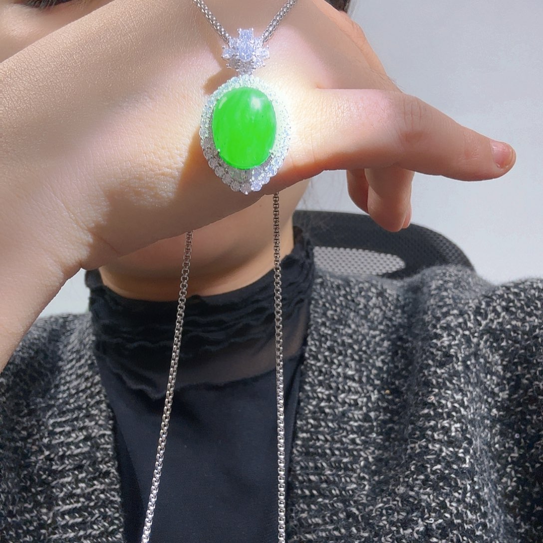 翡翠银S925镶嵌吊坠(不含链)