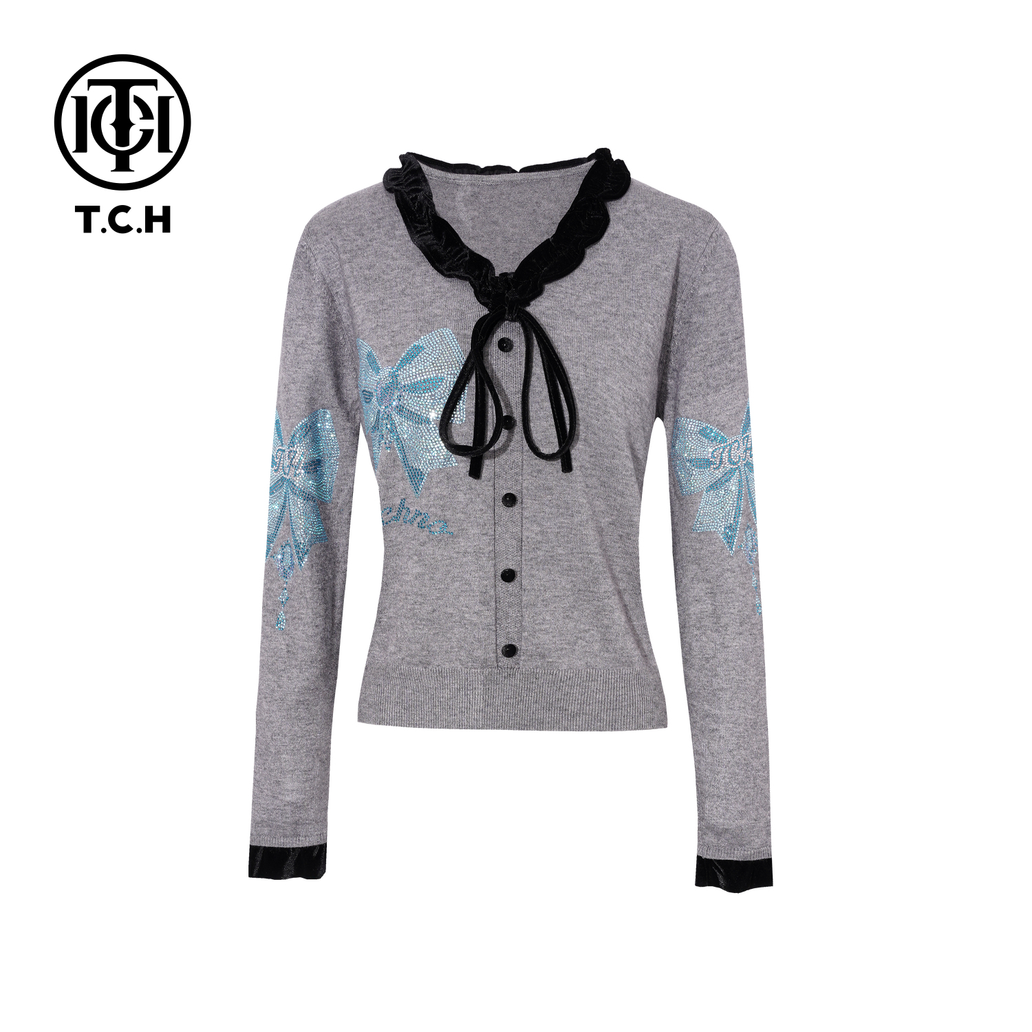 TCH【时尚百搭】冬款时尚烫钻灰色休闲风女装针织衫T75D09E5081