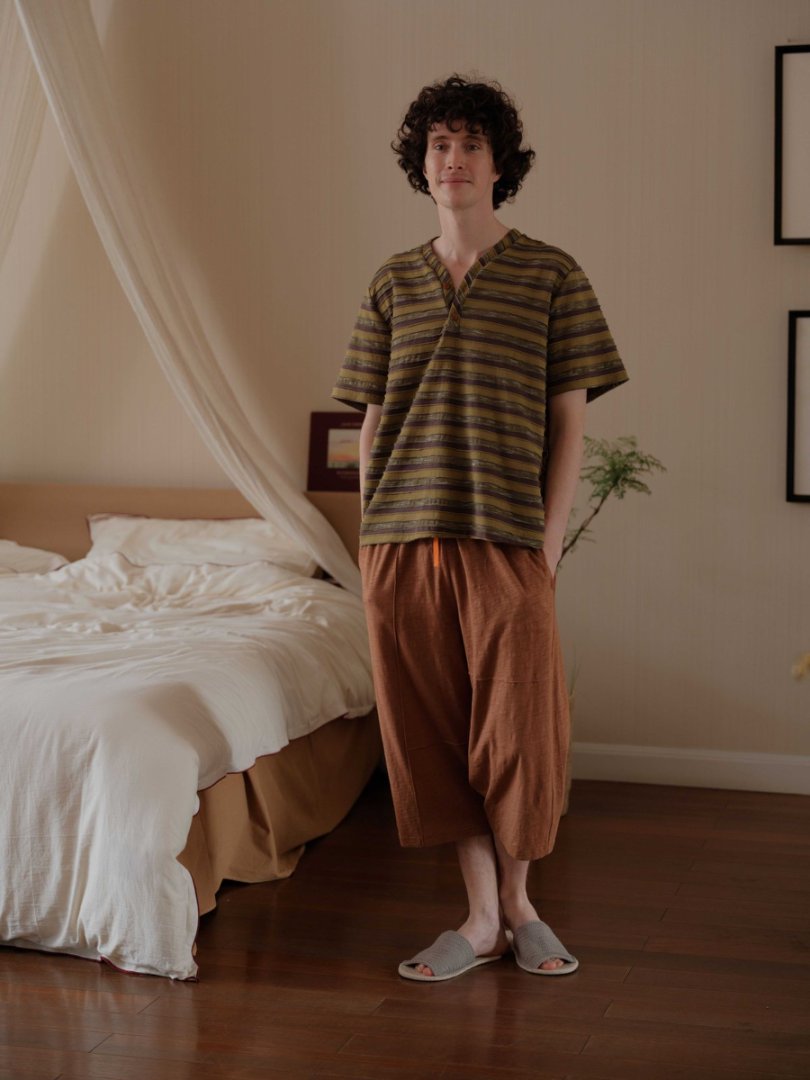 朵朵可可25年新款舒适弹力男士半袖八分袖家居套装cz416