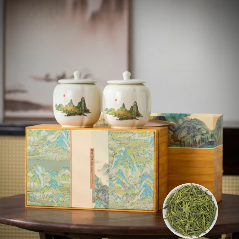 新茶高山明前豆香龙井茶叶瓷罐礼盒装绿茶散装节日送礼亲戚长辈 
