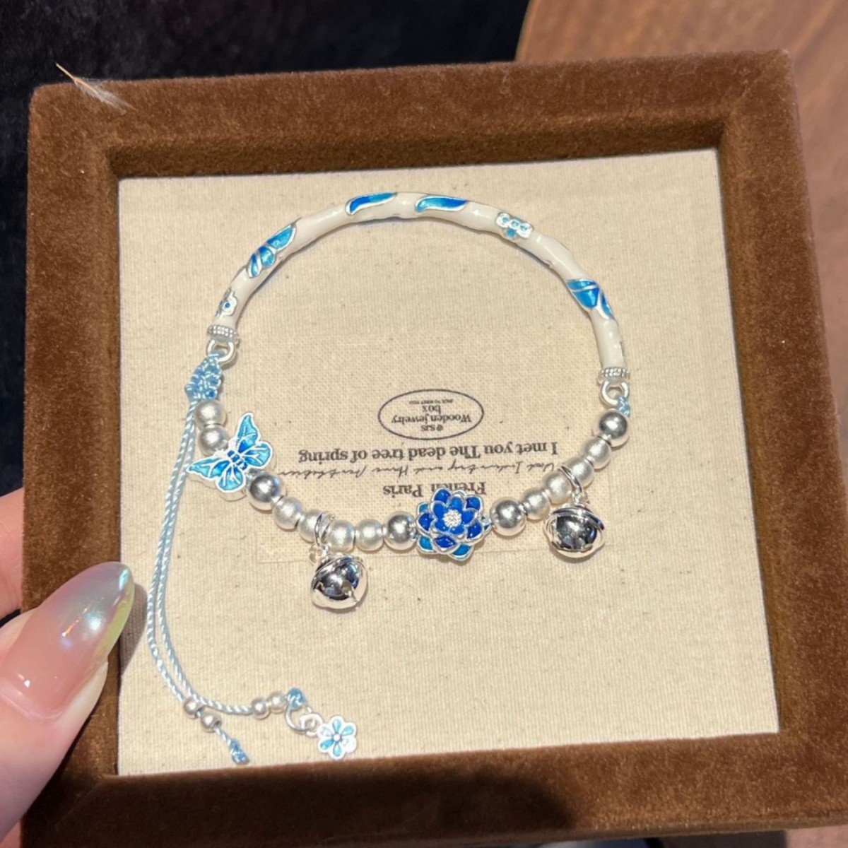 【热销爆款】278梦青花莲花半镯半圈手环可调节