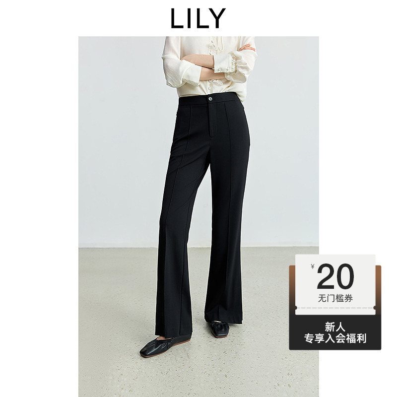 【超模裤2.0】LILY2025秋新款弹力开叉微喇裤小黑裤女125349C5906