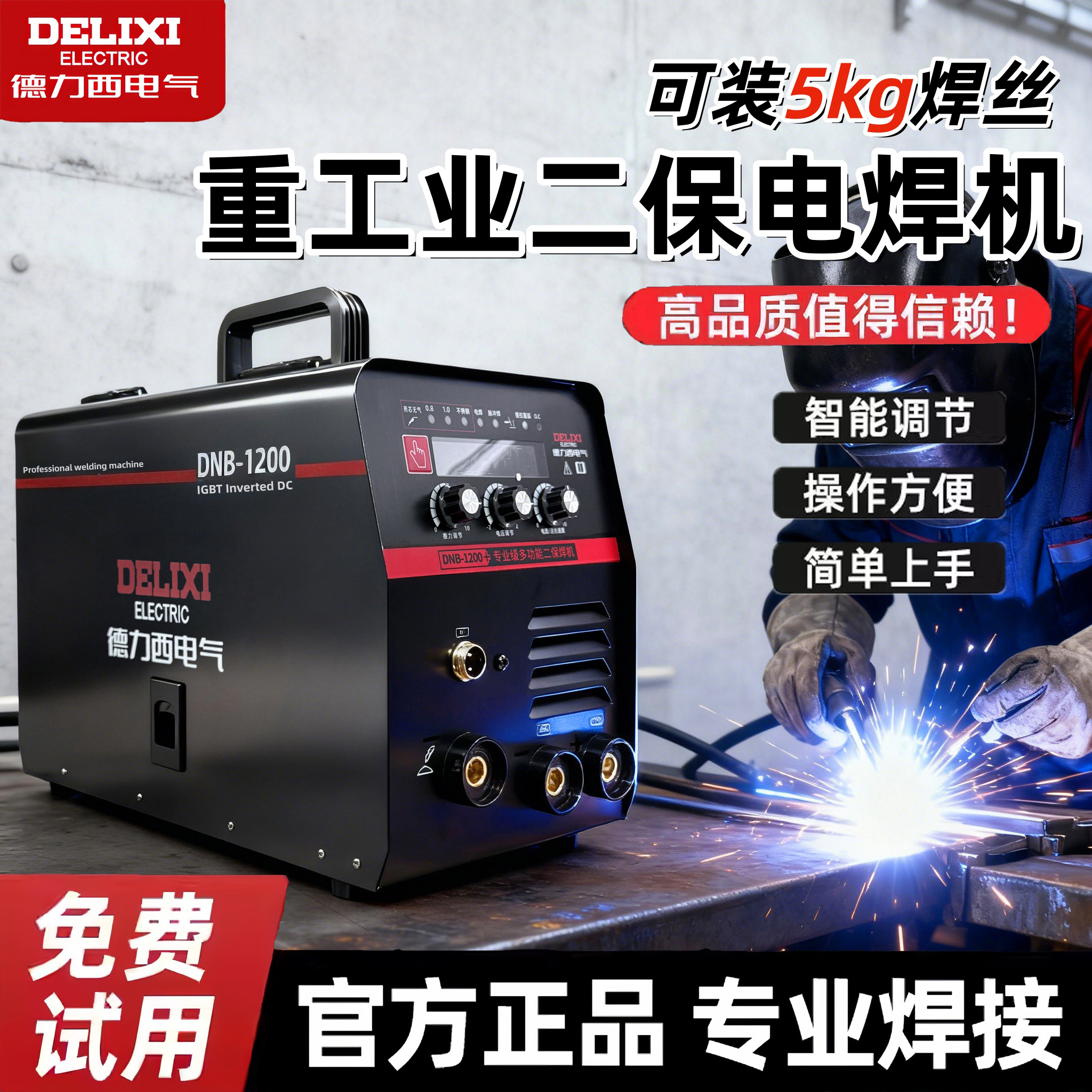 德力西新款二保焊机220V电焊机气保焊一体机大功率可装5kg重工业