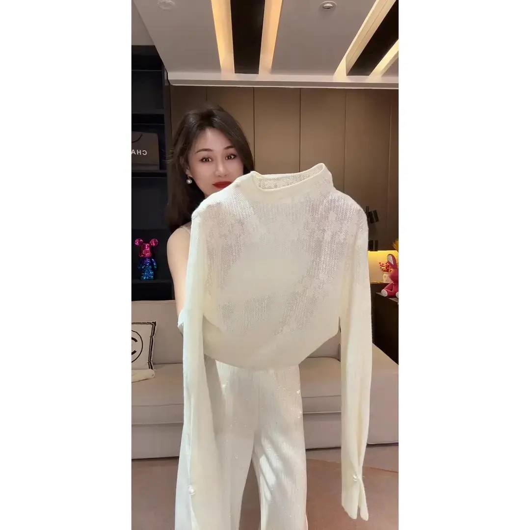 欧货秋冬新款法式重工蕾丝高领针织衫女长袖设计感减龄百搭打底衫