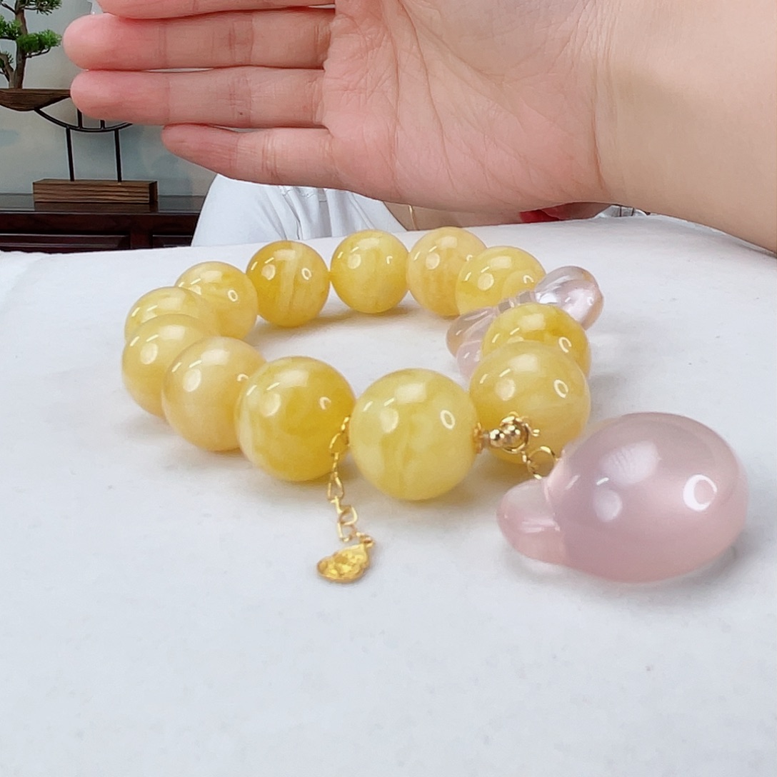 蜜蜡手链18K金镶嵌蜜蜡16