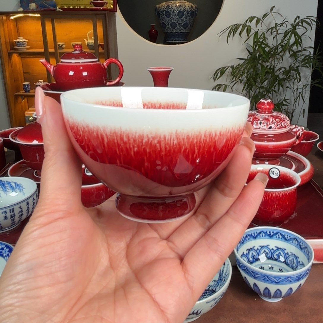 杯景德镇原矿郎红 柴窑鸡心杯
