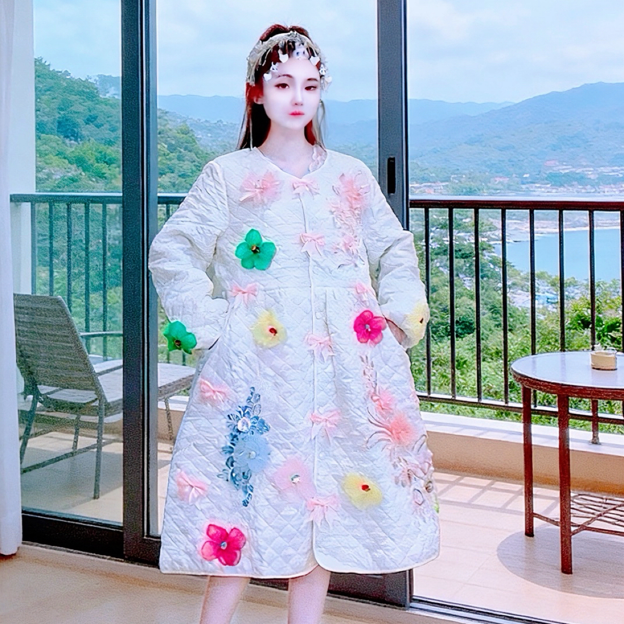 【面条仙仙】3885#原创新品甜美气质风长款轻薄棉服外套