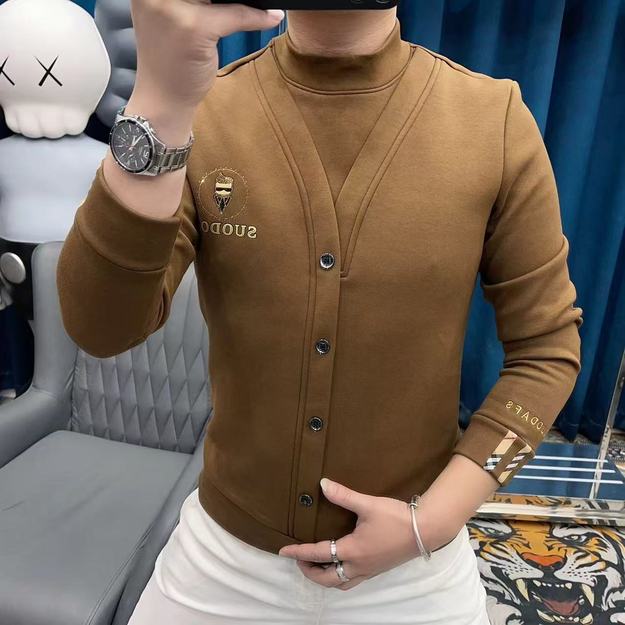 欧货男装时尚休闲翻领轻奢空气棉款百搭透气上衣潮流修身型88855