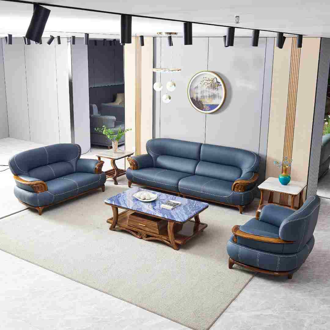 新中式乌金木真皮沙发客厅组合大小户型头层牛皮直排沙发2024新款