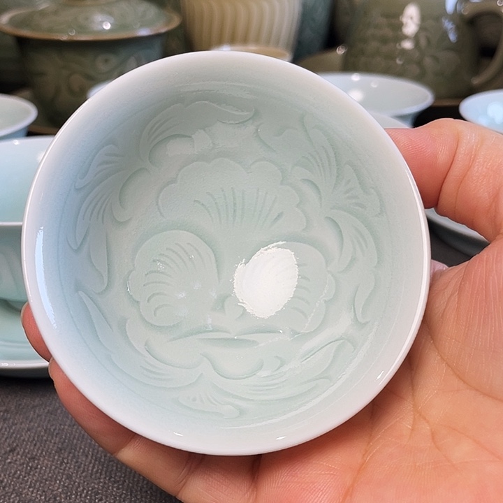 S***y耀州窑天青釉内刻花小茶盏