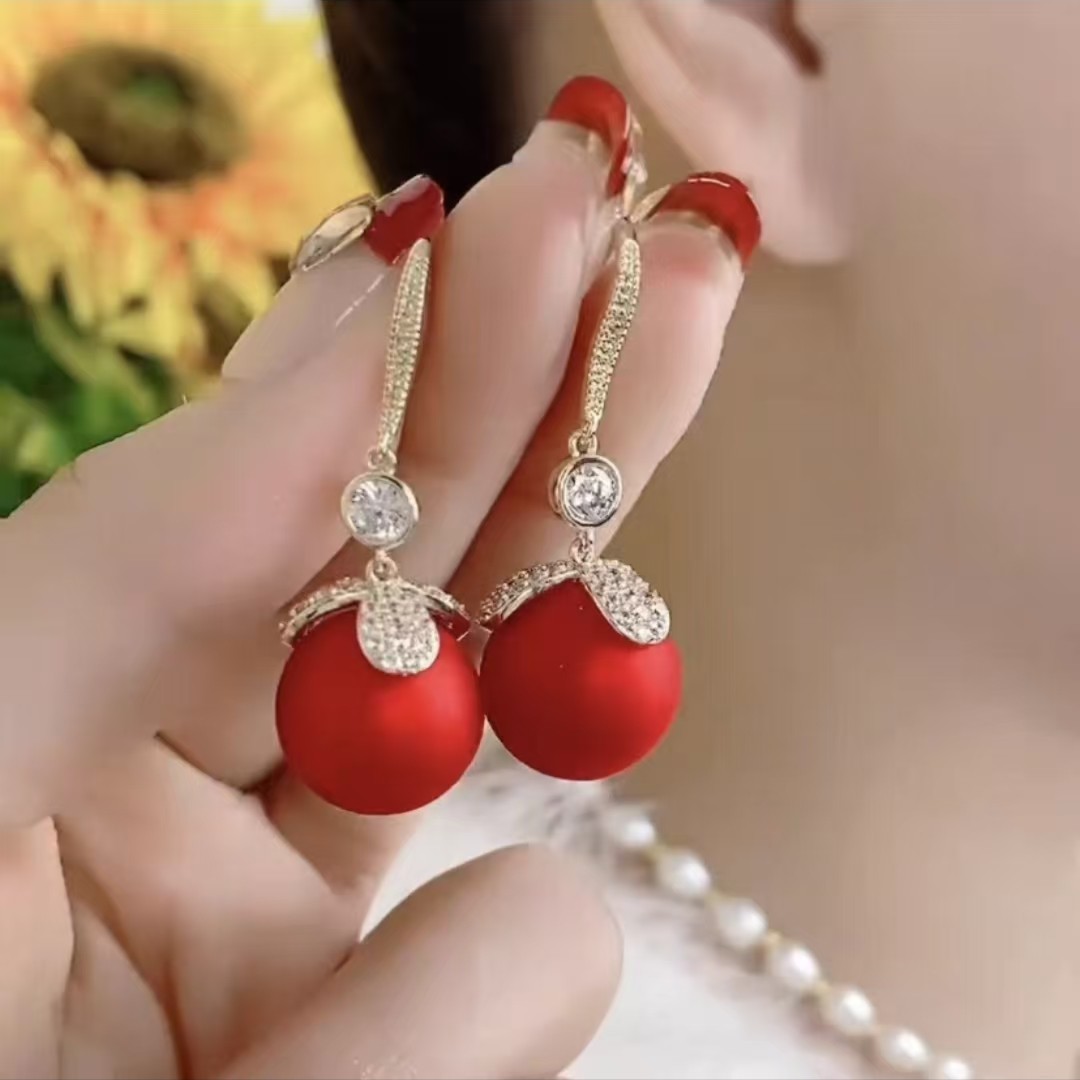 铜合金合成锆石耳饰 气质女神秋冬大珠子百搭优雅耳环H097