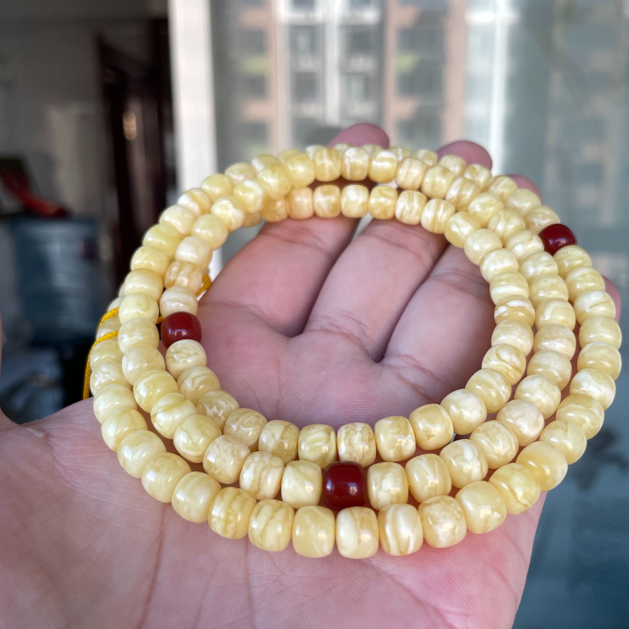 虎皮纹千层雪蜜蜡108佛珠7.3mm俄料原矿抖音质检发货时尚经典