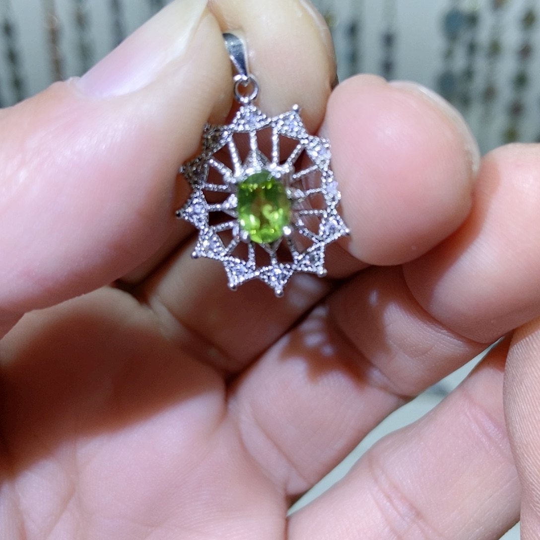 绿水晶戒指银S925镶嵌