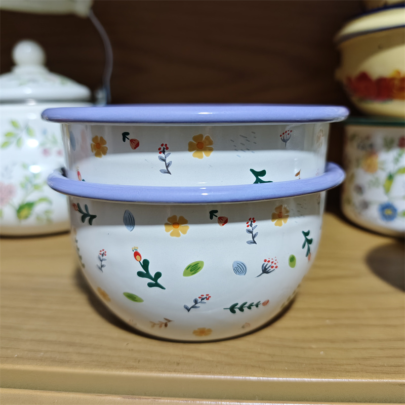 双十一【发2个米饭碗】搪瓷碗粥碗甜品碗平底碗可加热饭碗薰衣草