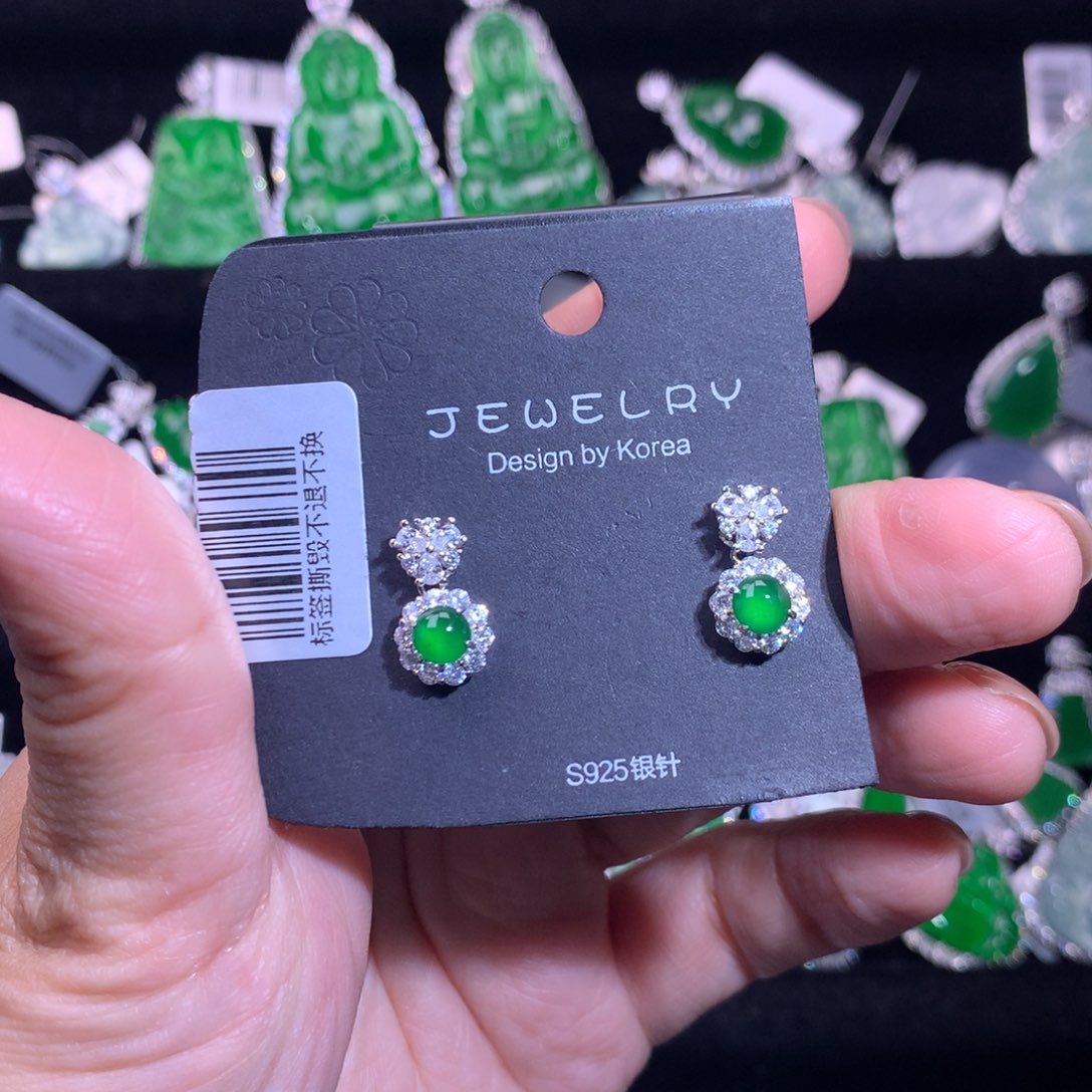 【闪购商品】银S925镶嵌翡翠耳饰