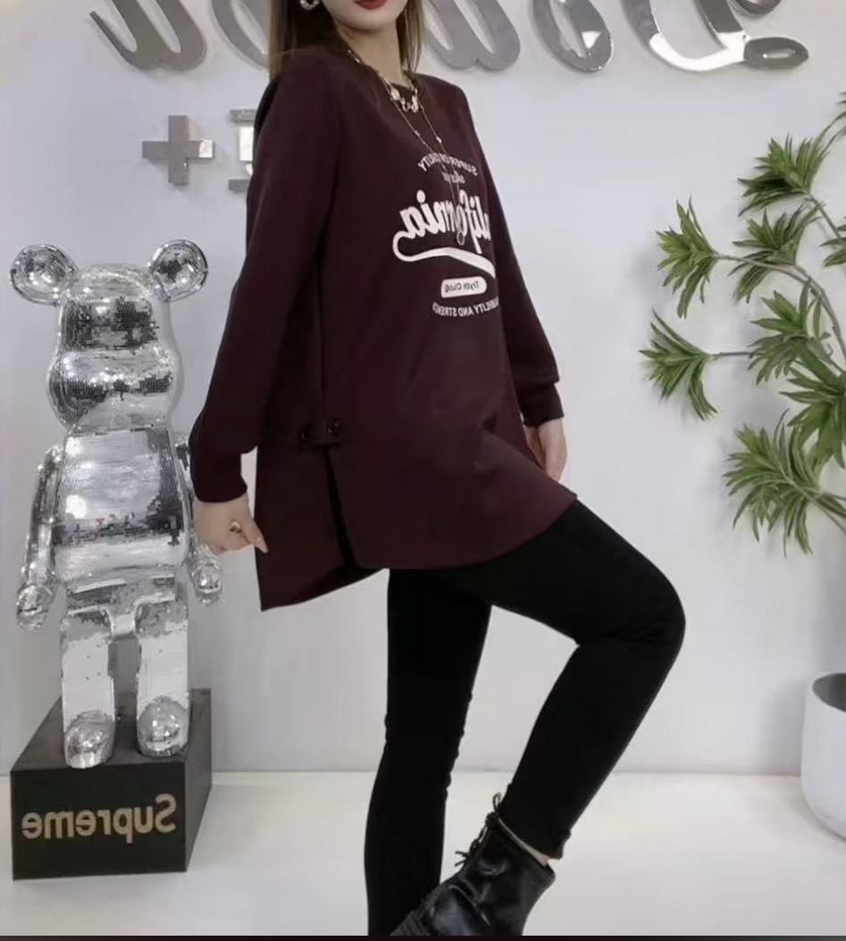 女款中长款休闲钉扣开叉卫衣肆-6268