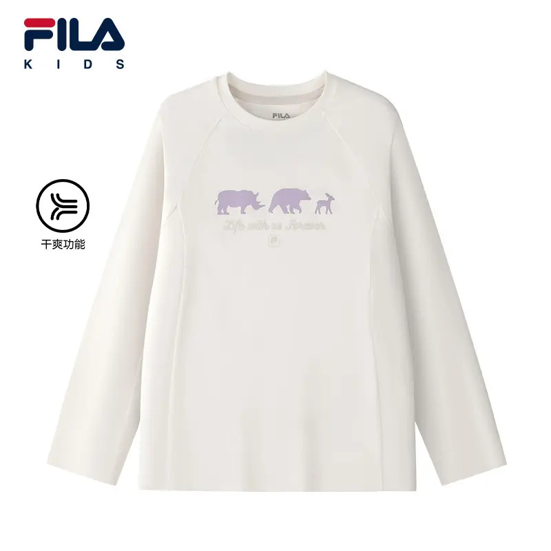 FILAKIDS斐乐儿童秋季新款女童圆领套头长袖休闲T恤K12G543233