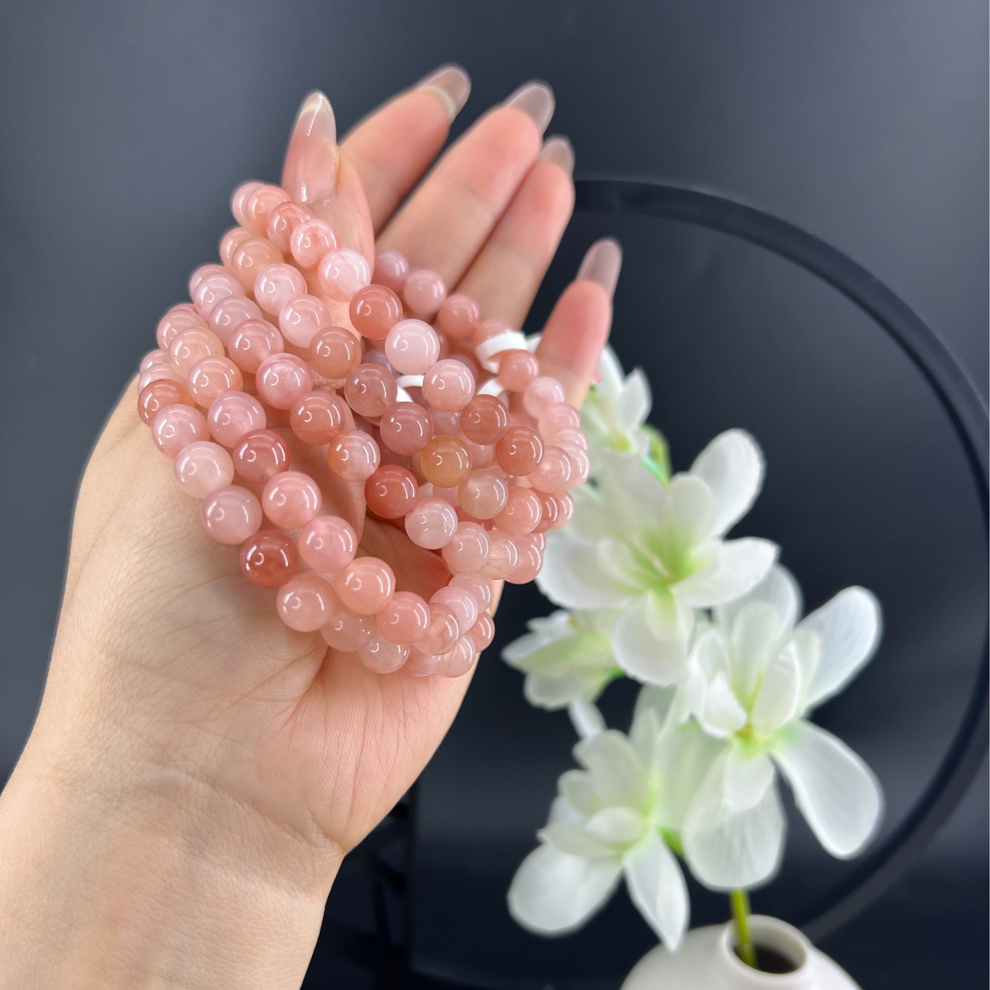 【红丝玉】天然新疆红丝玉桃花手串粉手链圆珠正品 (多样性发其一）