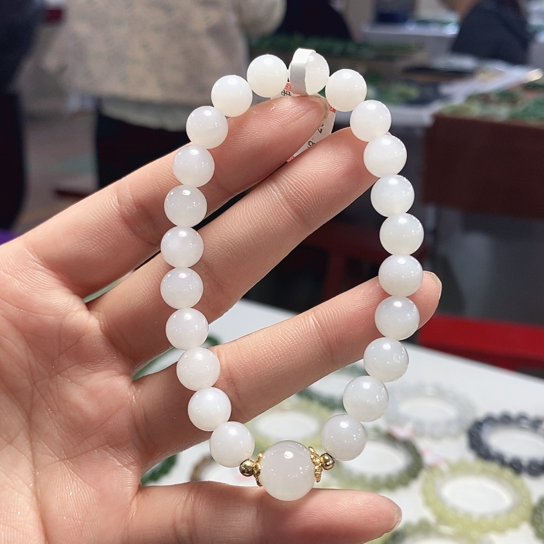 手链未镶嵌和田玉白玉8mm