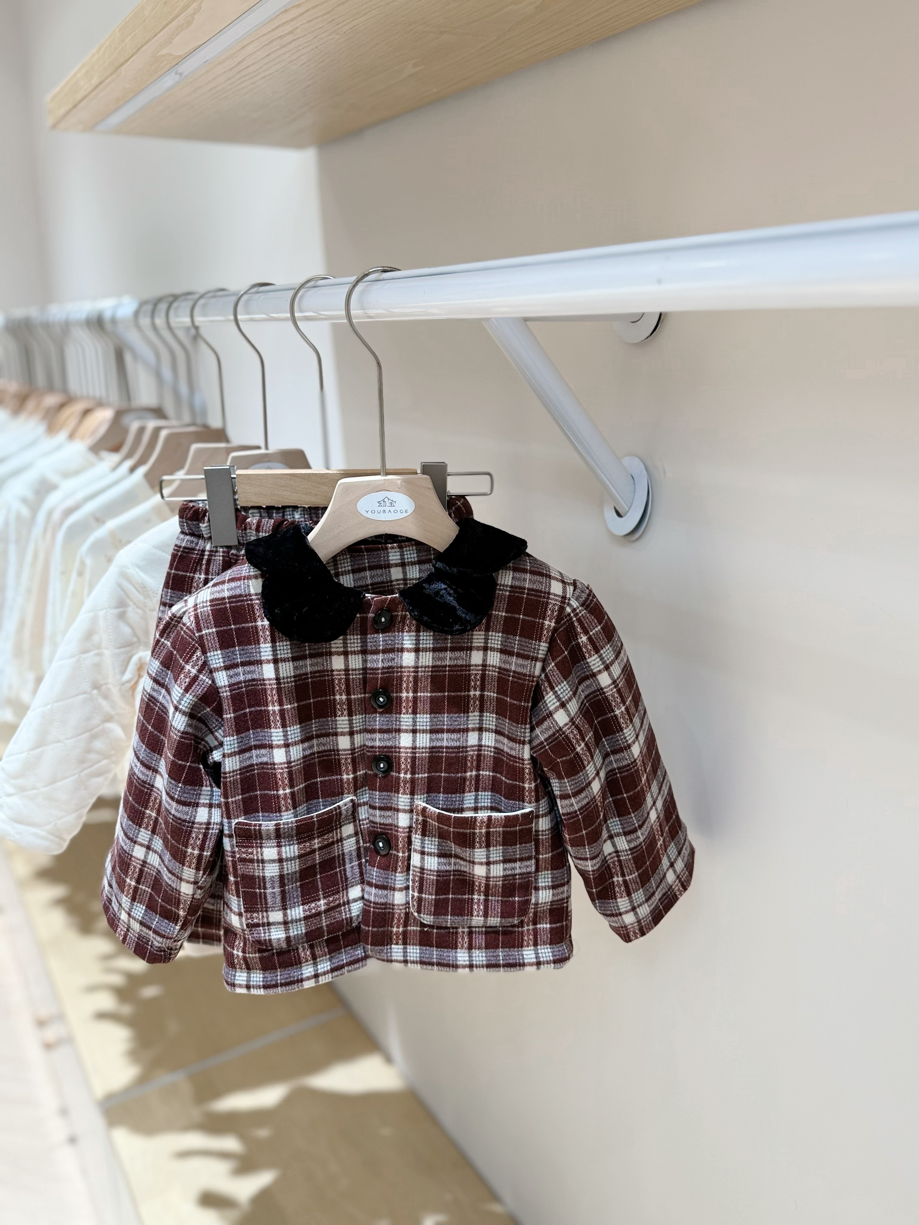 小雨家婴童优选冬季婴儿夹棉套装学院派双面呢格子套装91625165