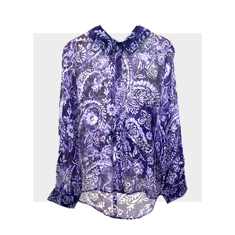 【年末清仓】紫色碎花长袖衬衫女