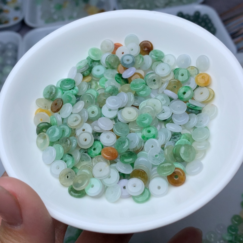 翡翠卡7mm冰三彩平安扣30颗（多样性发货）