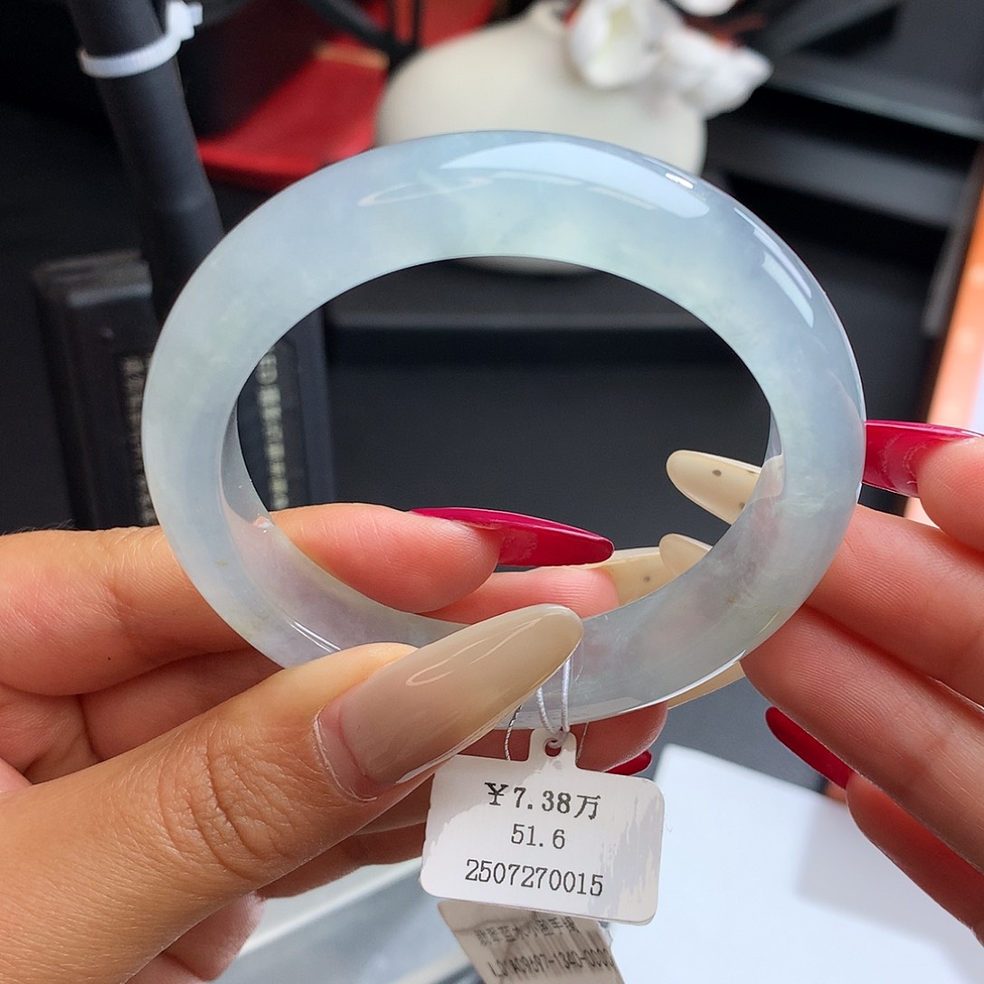 未镶嵌手镯翡翠51.6正圈冰胶蓝水