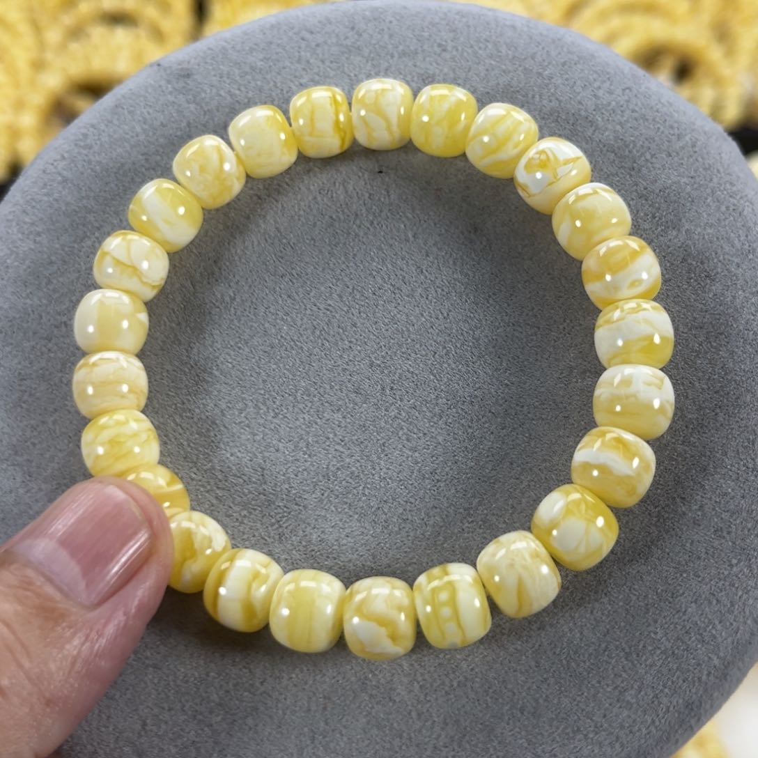 蜜蜡手串未镶嵌纯天然俄料瓷白花虎皮