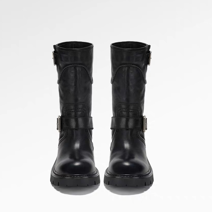 【绯闻女孩】GGCC2025冬季新款机车靴厚底西部靴中筒女马丁靴子